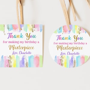 Art modifiable fête d'anniversaire étiquettes de remerciement peinture cadeau rond rond étiquette arc-en-ciel pastel autocollant imprimable décoration cadeau étiquette Bir254