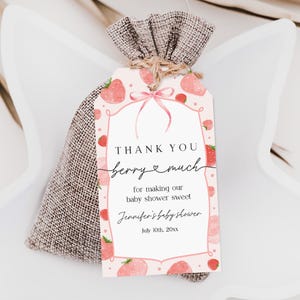 Modèle d'étiquette de douche de bébé aux fraises modifiable, saupoudrer la fille Merci beaucoup de baies, modèle d'étiquette de cadeau sucré de baies, étiquette de cadeau imprimable Bab312
