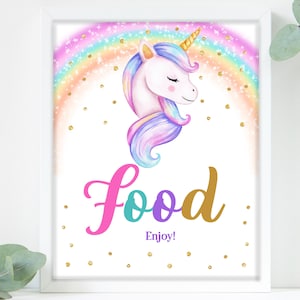Unicorn Food sign Rainbow Unicorn Birthday Party Decorations Food Table Sign Rainbow Gold Glitter Digital Printable Download Bir249