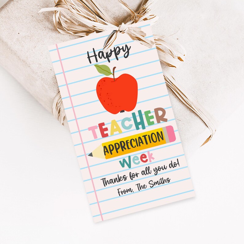 Teaher Rafia Teacher Appreciation Gift Tags - Editable Pencil and Apple Design Tat71 ...