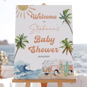 Baby on Board Welcome Sign Editable Surf Beach Baby Shower Welcome Sign Template Summer Baby Shower Printable Sign Beach Party Bab356