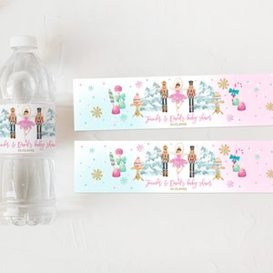 Étiquette de bouteille d'eau de baby shower casse-noisette Faveur de fée prune sucrée, emballage d'eau, décoration de Noël, téléchargement imprimable modifiable Chbab3