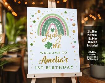 St. Patrick's Day Welcome Sign, Girl Design, Green Pink Gold (Editable Template SpI1)
