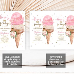 Ice Cream Baby Shower Invite: Pastel Pink and Brown Editable Bab92 image 4