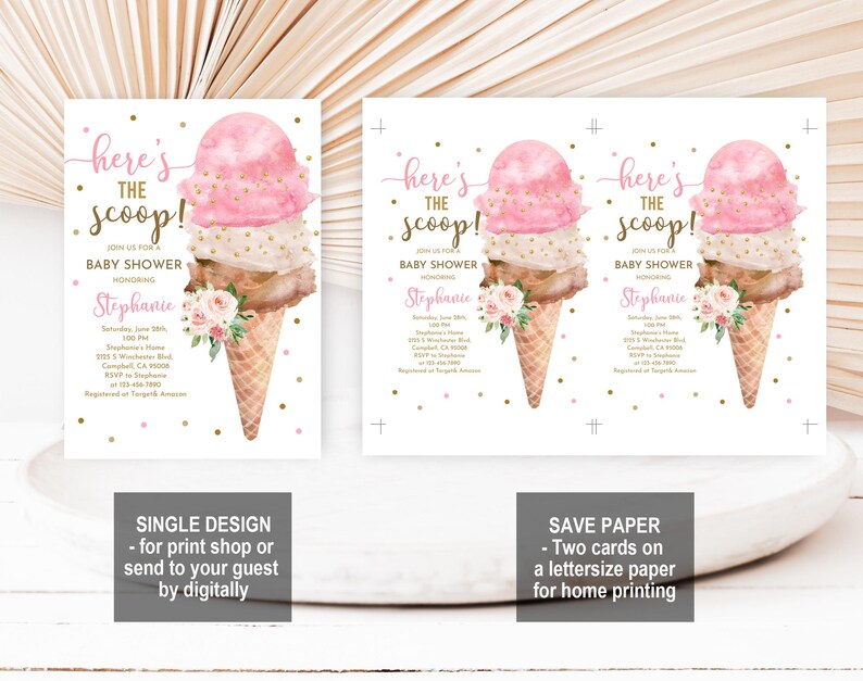 Ice Cream Baby Shower Invite: Pastel Pink and Brown Editable Bab92 image 4