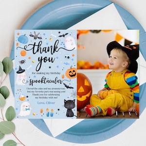 Bearbeitbare Halloween Dankeskarte Junge 1st Geburtstag Dankeschön Hinweis Blauer Geist Spooktacular Gruselige Halloween Party Printable Download Hab3
