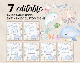 Under the Sea Party Signs, Editable Table Decor (Digital Download Bir462)