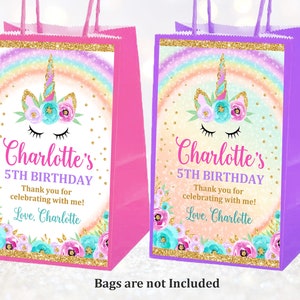 Unicorn gift bag small label Rainbow Unicorn Magical birthday Party Favor Thank you bag label Sticker Editable Printable Download Rain1