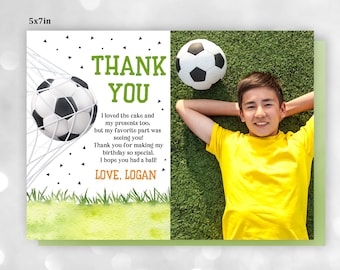 Soccer Birthday thank you card Soccer Party Thank you note Football Sports Photo Boy Girl Digital Editable Printable Download Bir245