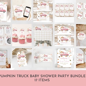 Pumpkin Baby Shower Bundle Pink floral Truck Fall Shower Invite Pack Girl Autumn Boho Rustic Pumpkin Editable Printable Download Bab170