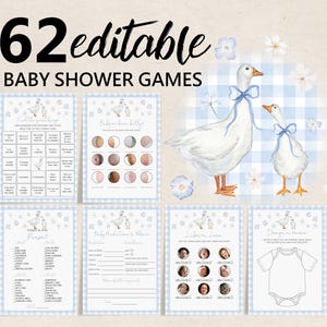 Silly Goose Baby Shower Game Bundle Editable Goose Baby Shower Party Game Set Boy Blue Gingham Printable Goose Game Floral Boy Girl Bab346