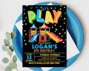 Playground Party Invitation - Editable Outdoor Park Birthday Bir589