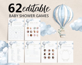 Jeux de baby shower en montgolfière bleue - Pack d'aventures modifiable Bab375