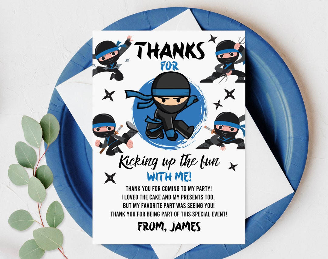Blue Ninja Birthday Thank You Card Martial Arts Thank You Note Ninja ...