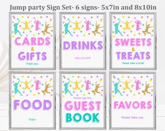 Jump party Table sign set Trampoline Birthday Decorations Bounce House Jump party sign bundle Digital Editable Printable Download Bir66