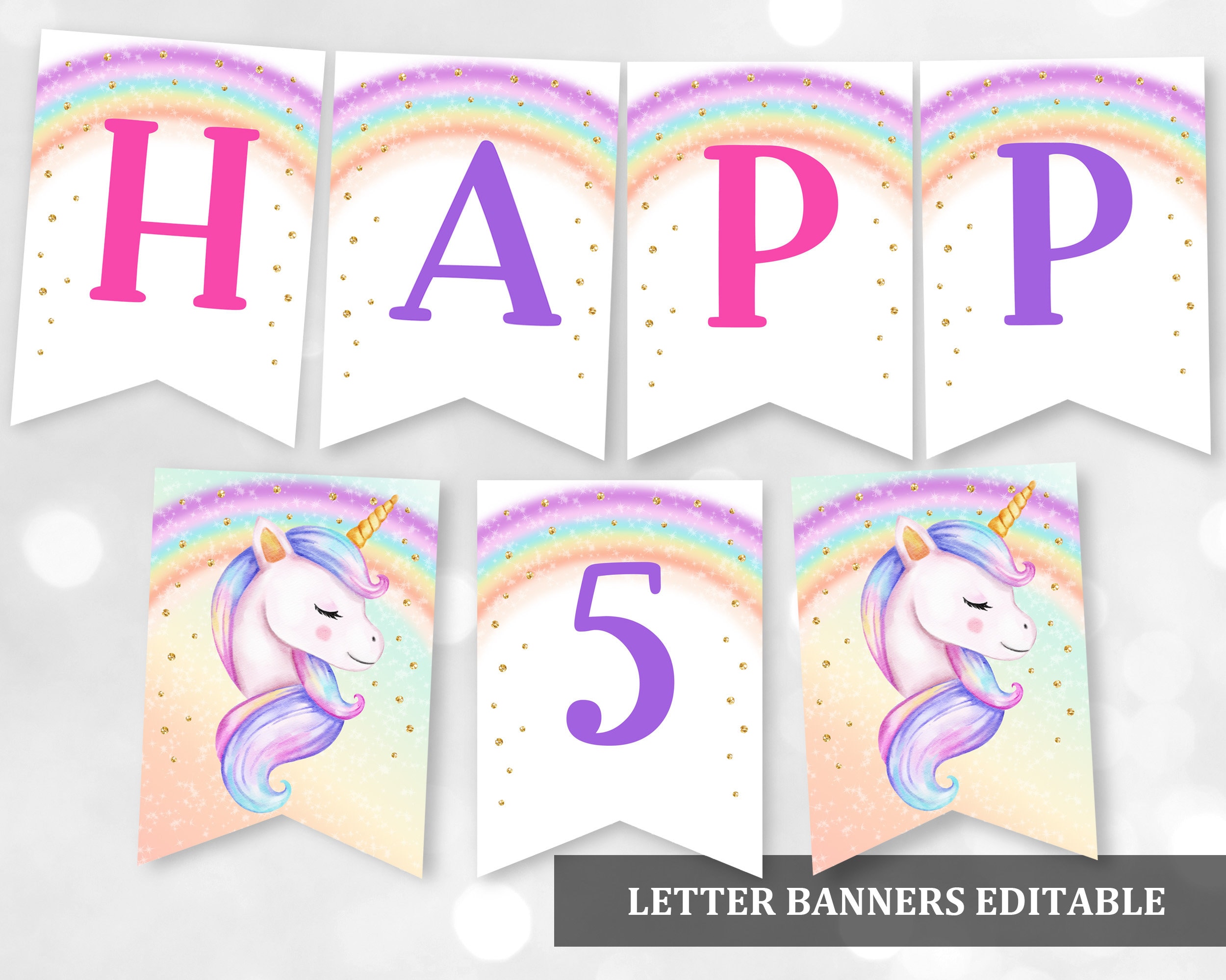 Einhorn-Geburtstagsbanner 180x109 Cm, Pastellfarben, Mit Glitzer-Wolken & Sternen, Fotohintergrund