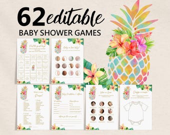 Tropical Pineapple Baby Shower Games Bundle (Editable Digital Bab38)