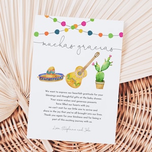 Carte de remerciement modifiable pour baby shower Fiesta. Carte de remerciement Fiesta mexicaine, cactus été Cinco de mayo, Taco bout imprimable Bab202