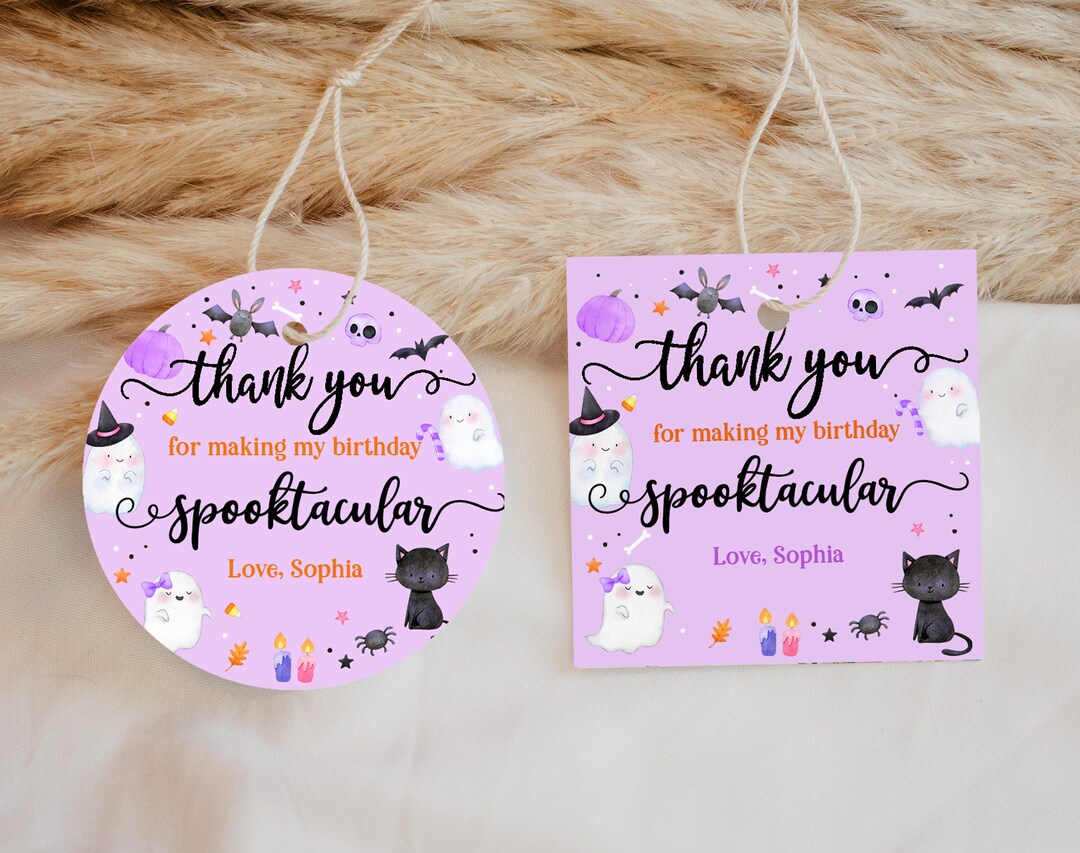 Editable Halloween Birthday Thank You Favor Tags Label Costume Party ...