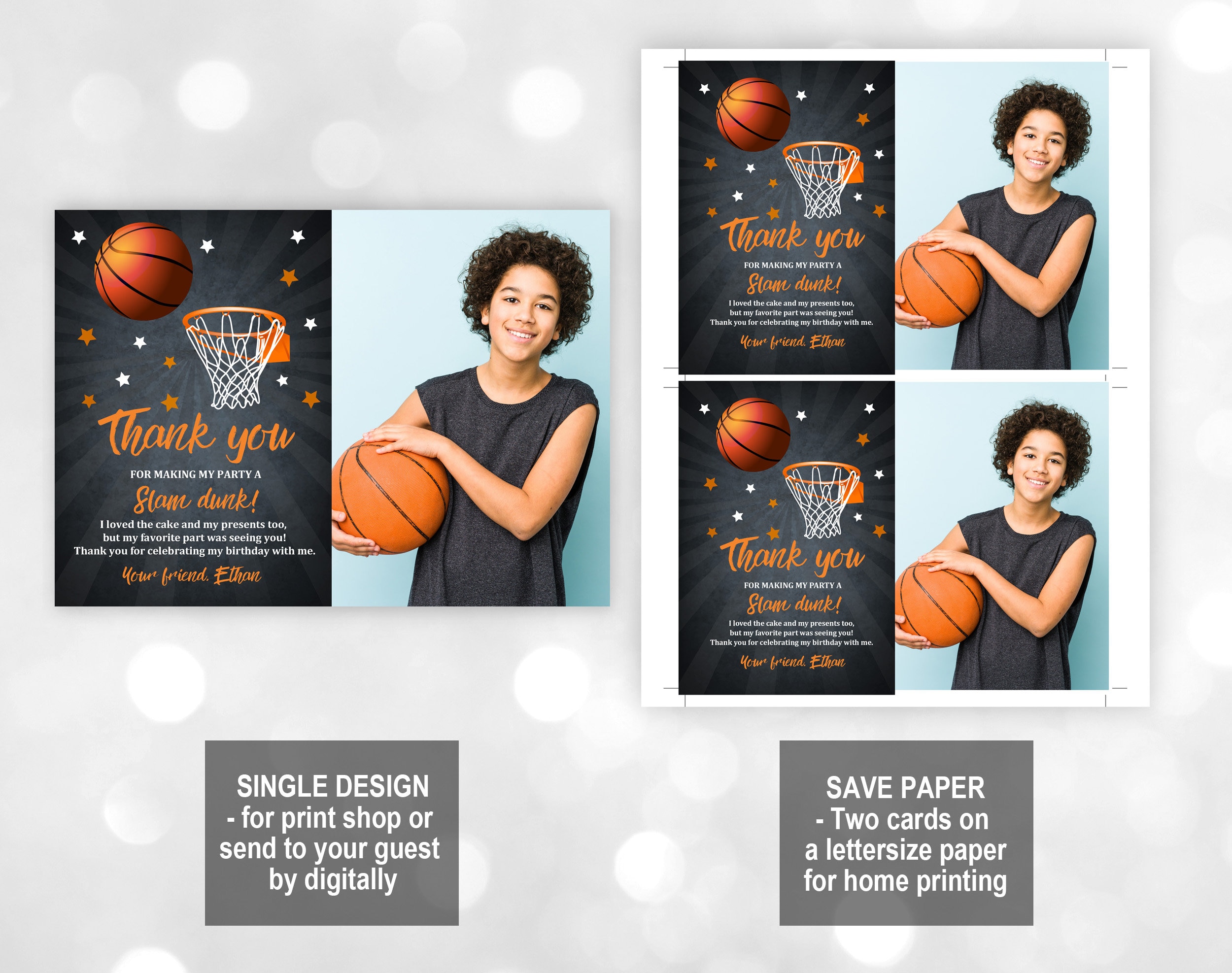 Basketball Birthday Thank You Cards, Editable Boy Photo (digital ...