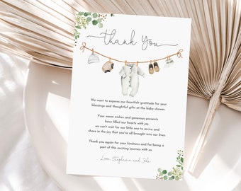 Gender Neutral Baby Clothes Baby shower Thank you card A sweet baby Laundry Greenery Boho Baby Thank you note Editable Printable Bab235