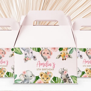 Wild Birthday Gable Box labels Safari Girl Party Gift Box Labels Jungle Animals Gable Box Favors Sticker Editable Printable Download Bir222