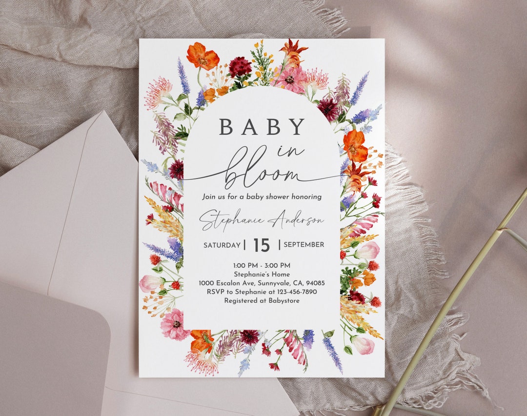 Baby in Bloom Invitation Baby Shower Invitation Wildflower Baby Shower ...