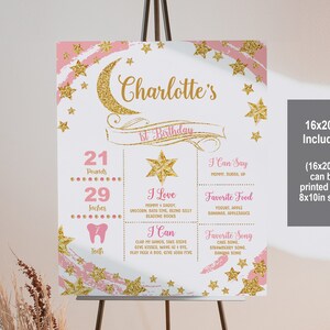Twinkle twinkle little star Girl 1st Birthday milestone sign Pink Gold Milestone Chalkboard Decorations Editable Printable First Bir163