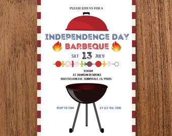 July 4th Independence Day BBQ Party Invitation  Download  100% editable