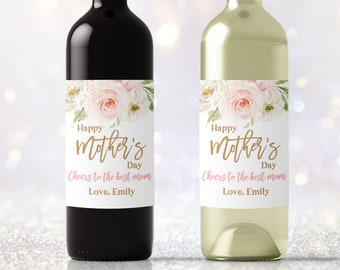 Mother's Day Wine Label Cheers to the best mom Blush Pink Floral Wine Bottle Labels Mini Champagne Printable Digital Editable Download Mol2