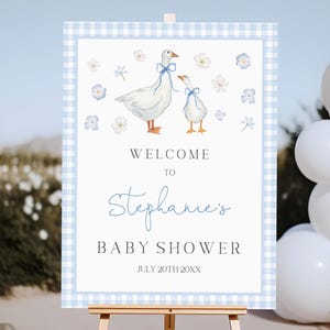 Letrero de bienvenida para baby shower de Silly Goose, letrero de ganso para baby shower, póster para baby shower mixto, decoración floral bohemia para baby shower de niño, cuadros azules Bab346