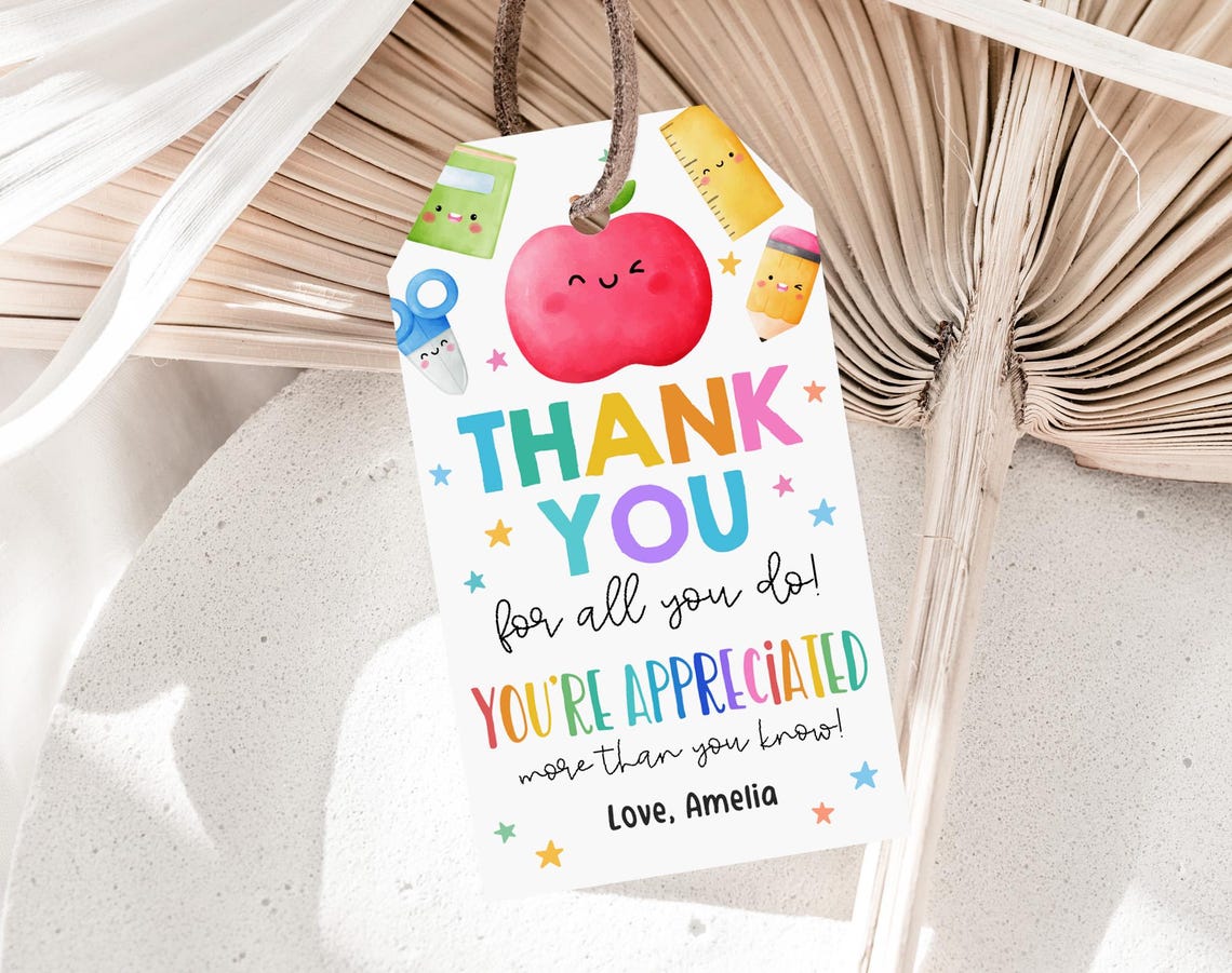 Teacher Appreciation Gift Tag - Editable Printable Thank You PDF Est ...