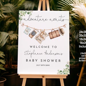 Baby Shower Willkommen Willkommensschild Adventure Awaits Baby Shower Willkommen Poster Babyparty Dekor Neutral Printable Bab268