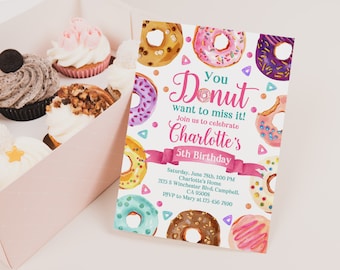 Donut Birthday Invitation, Sprinkle Design (Editable Printable Bir211)