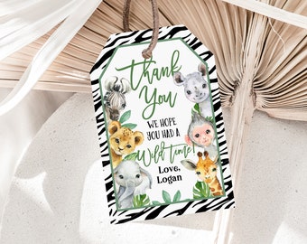 Birthday Favor Tags: Safari Zoo Animals - Editable Wild One Design Bir292