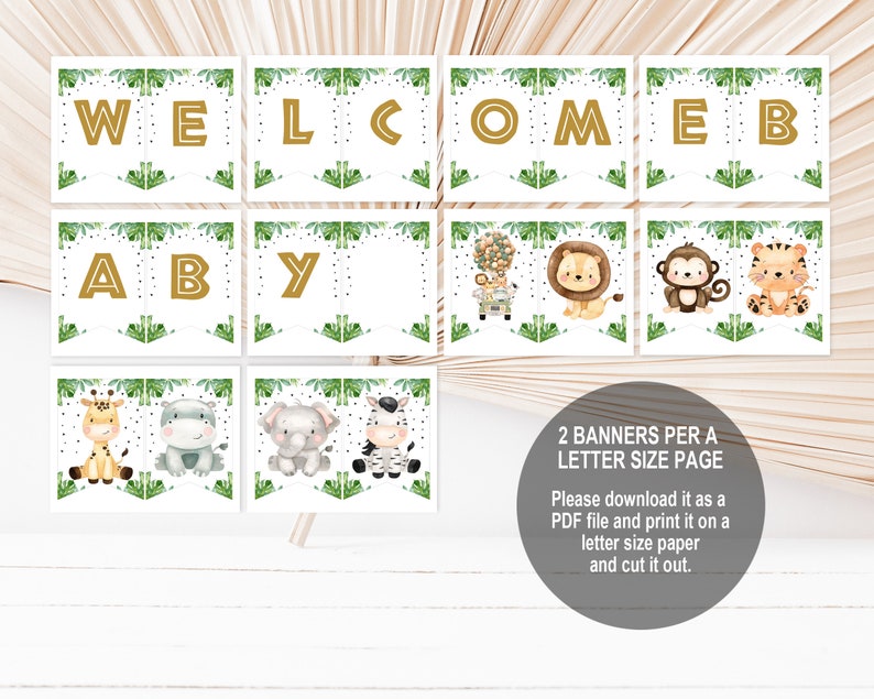 Safari Banner Baby Shower Jungle Animals Banner Jungle Birthday party banner Greenery Girl Boy Editable Download Printable Bab153 Bir297 imagem 2