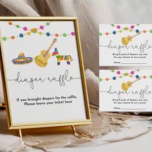 Fiesta baby shower Diaper raffle sign ticket card Mexican Taco bout a baby Desert Editable Cinco de mayo game Summer Printable Bab202
