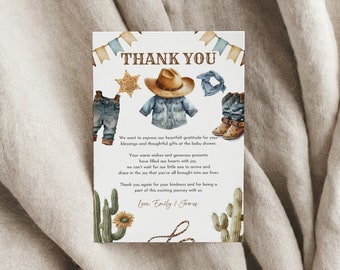 Rustic Little Cowboy Thank You Card: Editable Western Baby Shower Bab241