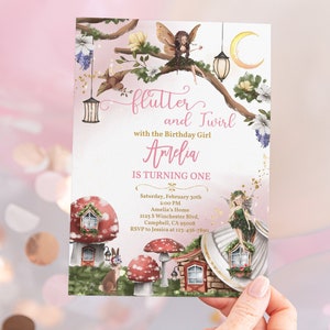 Fairy Birthday Party Invitation Woodland Invite Enchanted Forest Rustic Magical Floral Fairy Party Editable Printable Download Bir275