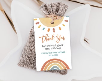 Boho Rainbow Baby Shower Tags, Sunshine Thank You (Editable Digital Bab151)