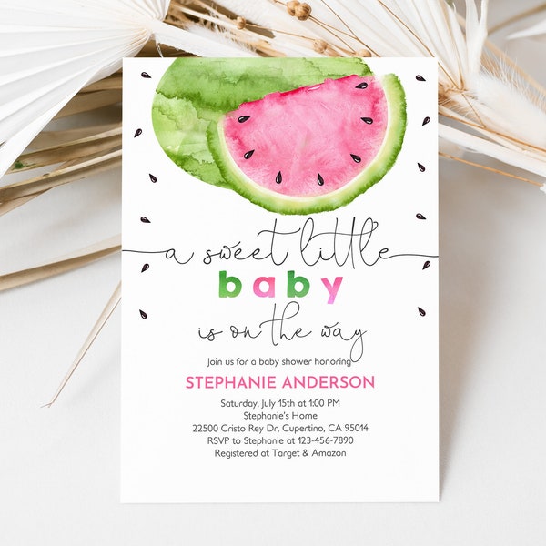 Watermelon Baby Shower Invitation A Sweet Little Baby is on the Way Watermelon Gender Neutral Summer Editable Printable Download Bab212