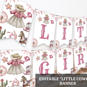 Little Cowgirl Baby Shower Banner - Western Rodeo Cactus Boots Printable Bab242