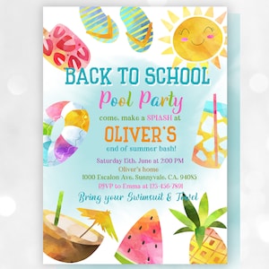 Back to school pool party invitation  Back to school party  EDITABLE, Download  Par32