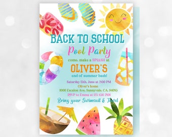 Back to school pool party invitation  Back to school party  EDITABLE, Download  Par32