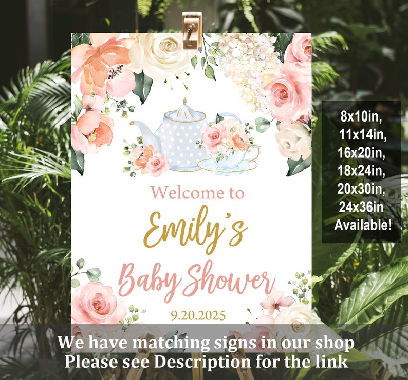 Tea Party Baby Shower Invitation Floral High Tea Invite Time for Tea Brunch Gold Pink Floral Editable Download Printable Bab33 image 7