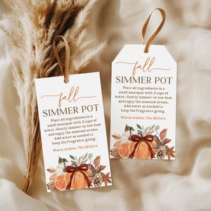 Cadeaulabels voor herfstpotjes: Pompoenstrik, bewerkbaar en printbaar (2x3,5 inch) Tgt21