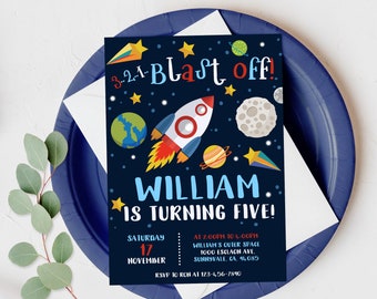 Birthday Invitation: Space Theme Party (Planets, Rocket, Astronaut Bir73)
