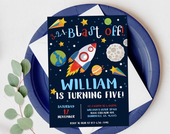 Birthday Invitation: Space Theme Party (Planets, Rocket, Astronaut Bir73)