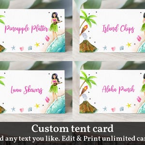 Hawaiian party food tent card Luau Food Labels Topical Place Cards Aloha Pool party Buffet Food Tent Editable Printable Download Bir363