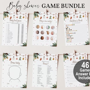 Christmas baby shower game set A Merry Little Baby shower Game Pack Bundle Holiday Boho Gender neutral Editable Printable Download Chbab1